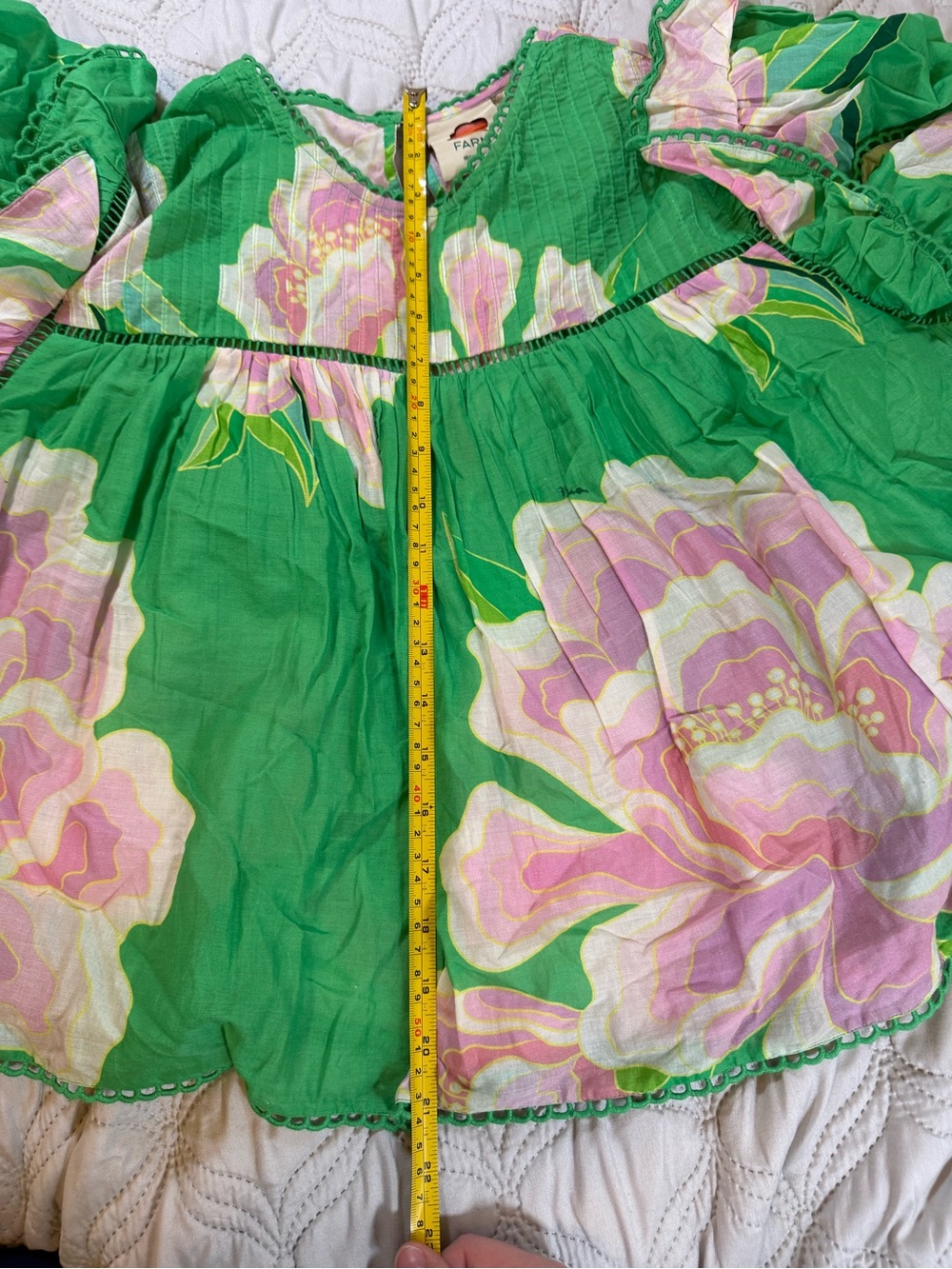 FARM Rio Green Pink Floral Flutter Sleeve Blouse Top Womens Large - Picture 14 of 15